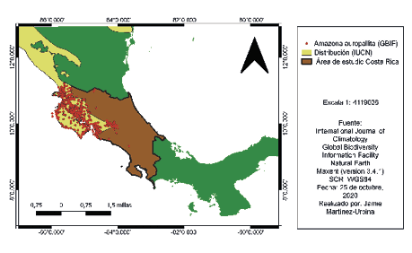 Distribucion y puntos Amazona auropalliata