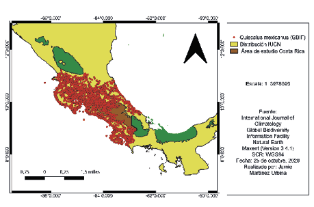 Distribución y puntos de Quiscalus mexicanus