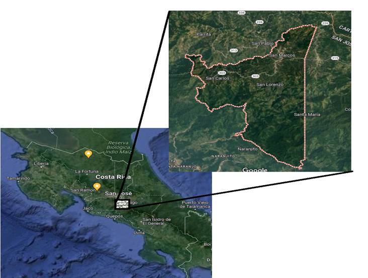 A map of costa rica and the coast
Description automatically generated
