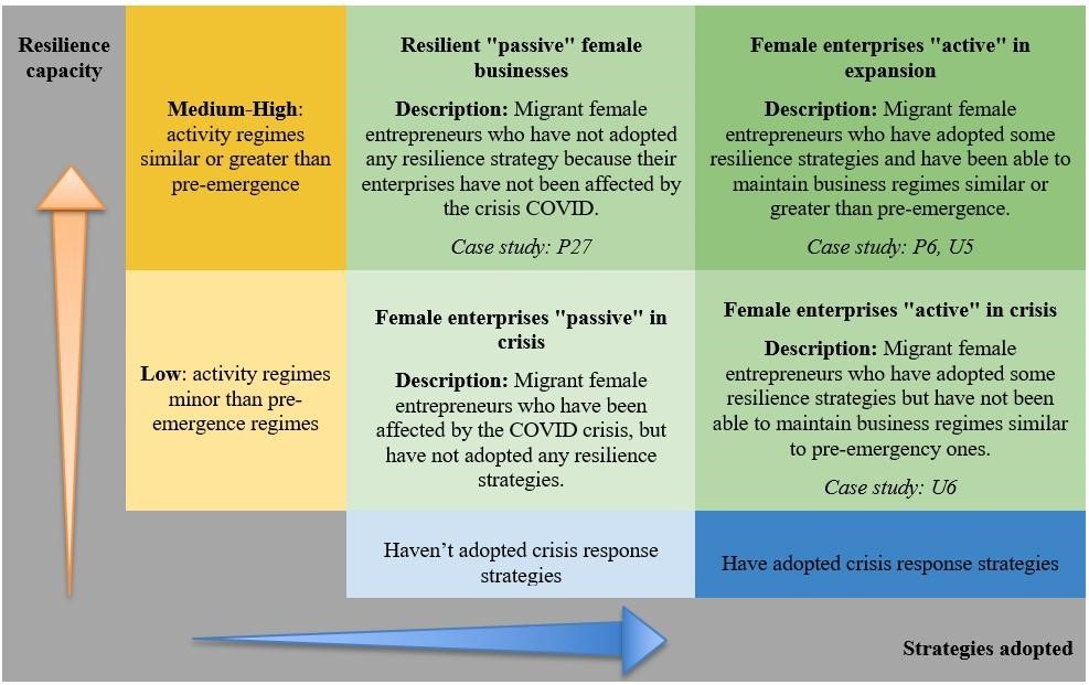 Profiles of migrant female entrepreneurs built according to the impact and the
                    reaction to the COVID-19 pandemic