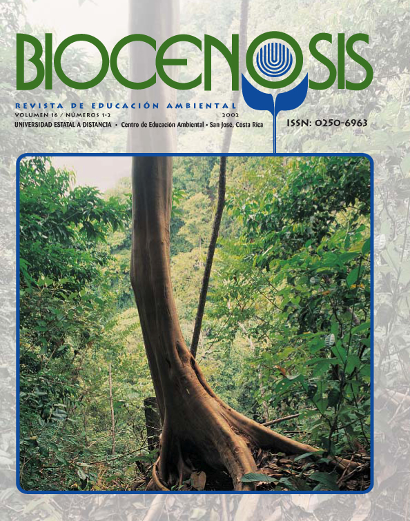 					Ver Vol. 16 Núm. 1-2 (2002): Biocenosis. Revista ambiental. Centro de Educación Ambiental- UNED2
				