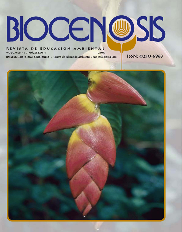 					Ver Vol. 17 Núm. 1 (2003): Biocenosis. Revista ambiental. Centro de Educación Ambiental- UNED
				